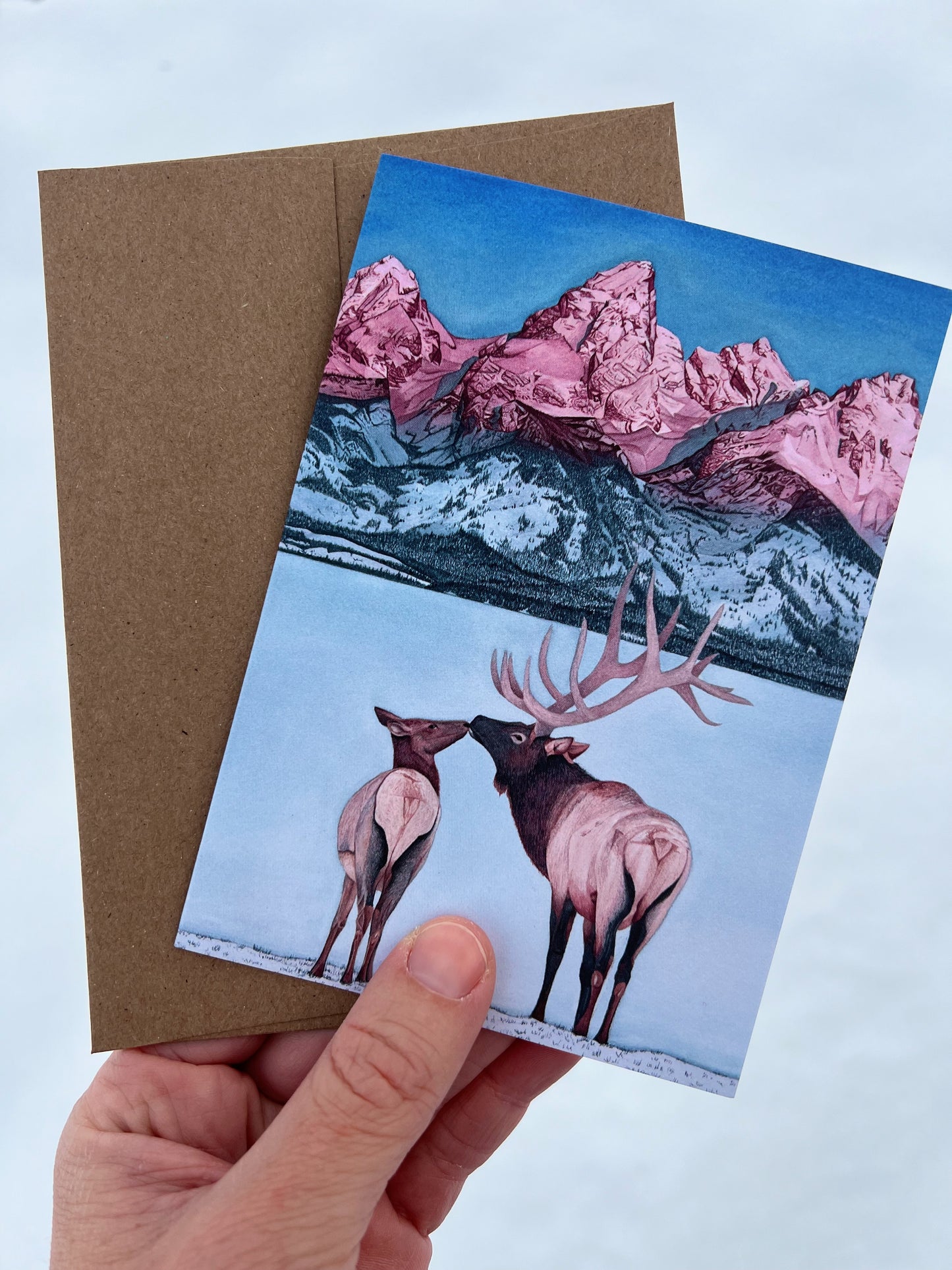 Grand Teton with Elks Greeting Card